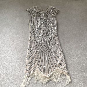 Cream and silver flapper dress